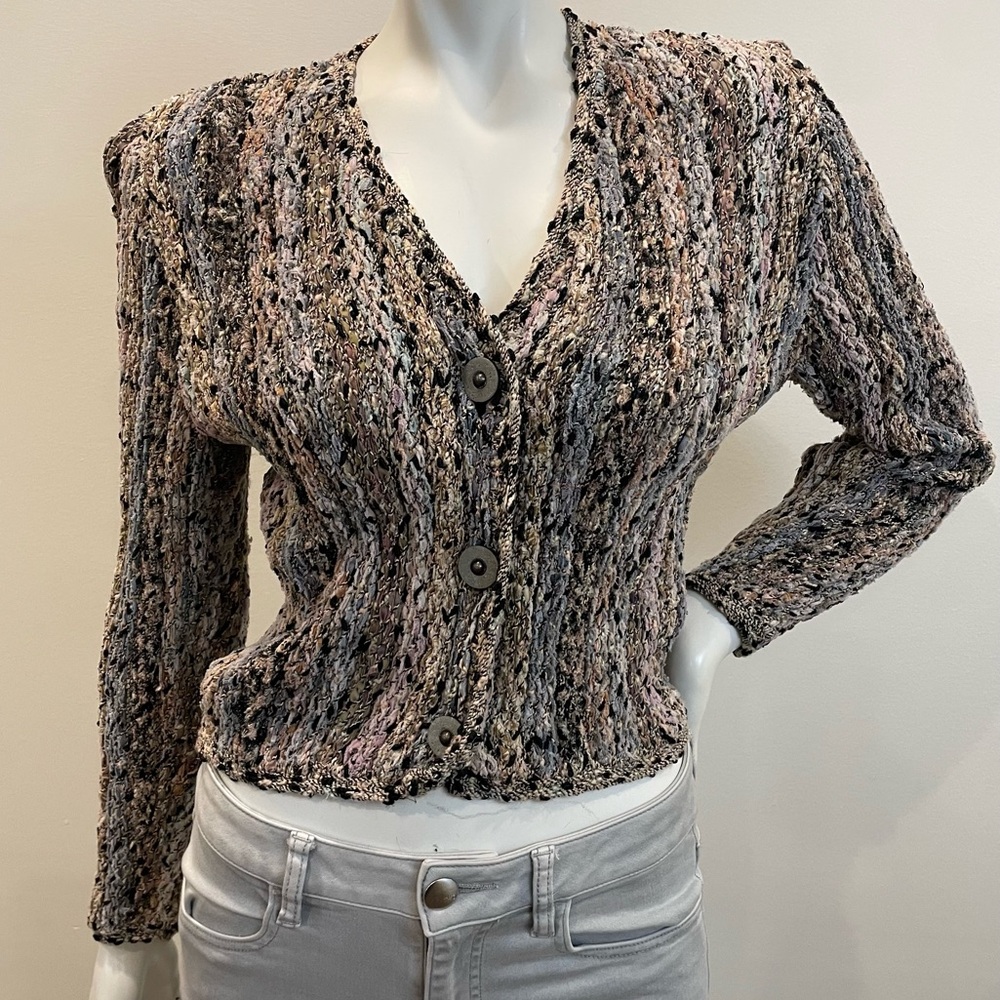 ESTELLE Vintage 80s Multimedia Art To Wear Cardigan Sweater
